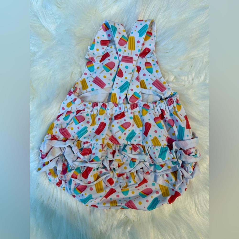 Stitchy Fish Colorful Ice Pop Print Kids Cross Back Overall Size 9M